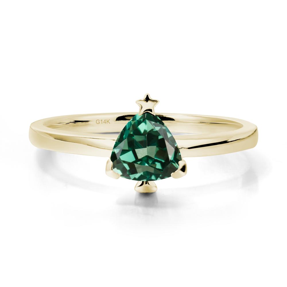 Solitaire Trillion Cut Green Sapphire Ring with Star - LUO Jewelry #metal_14k yellow gold
