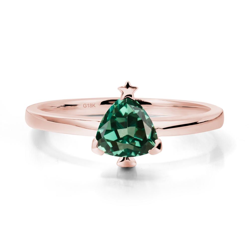 Solitaire Trillion Cut Green Sapphire Ring with Star - LUO Jewelry #metal_18k rose gold