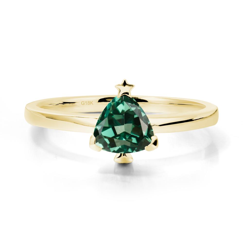 Solitaire Trillion Cut Green Sapphire Ring with Star - LUO Jewelry #metal_18k yellow gold
