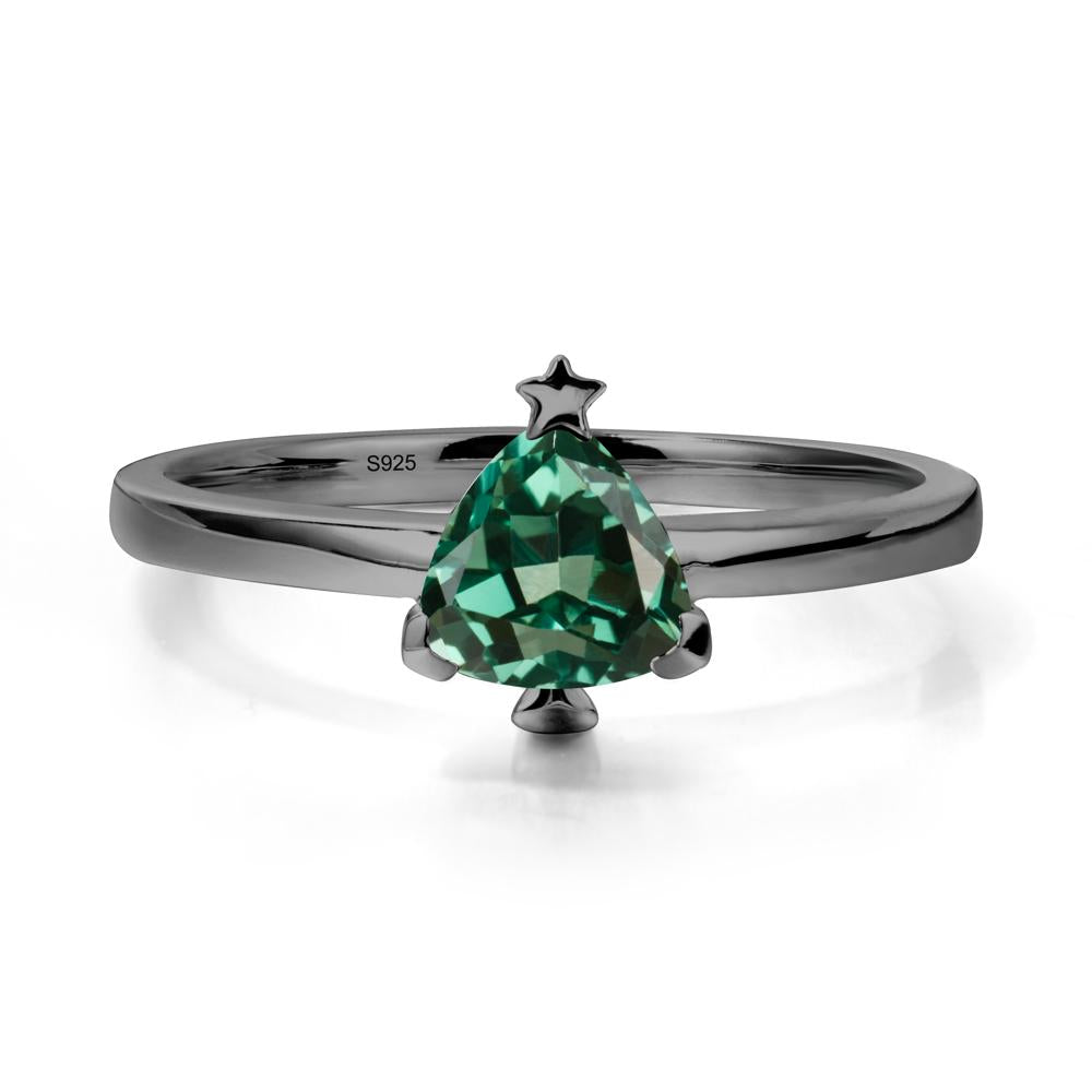 Solitaire Trillion Cut Green Sapphire Ring with Star - LUO Jewelry #metal_black finish sterling silver