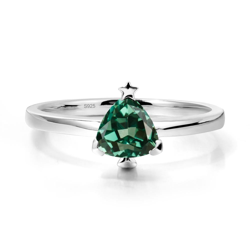 Solitaire Trillion Cut Green Sapphire Ring with Star - LUO Jewelry #metal_sterling silver