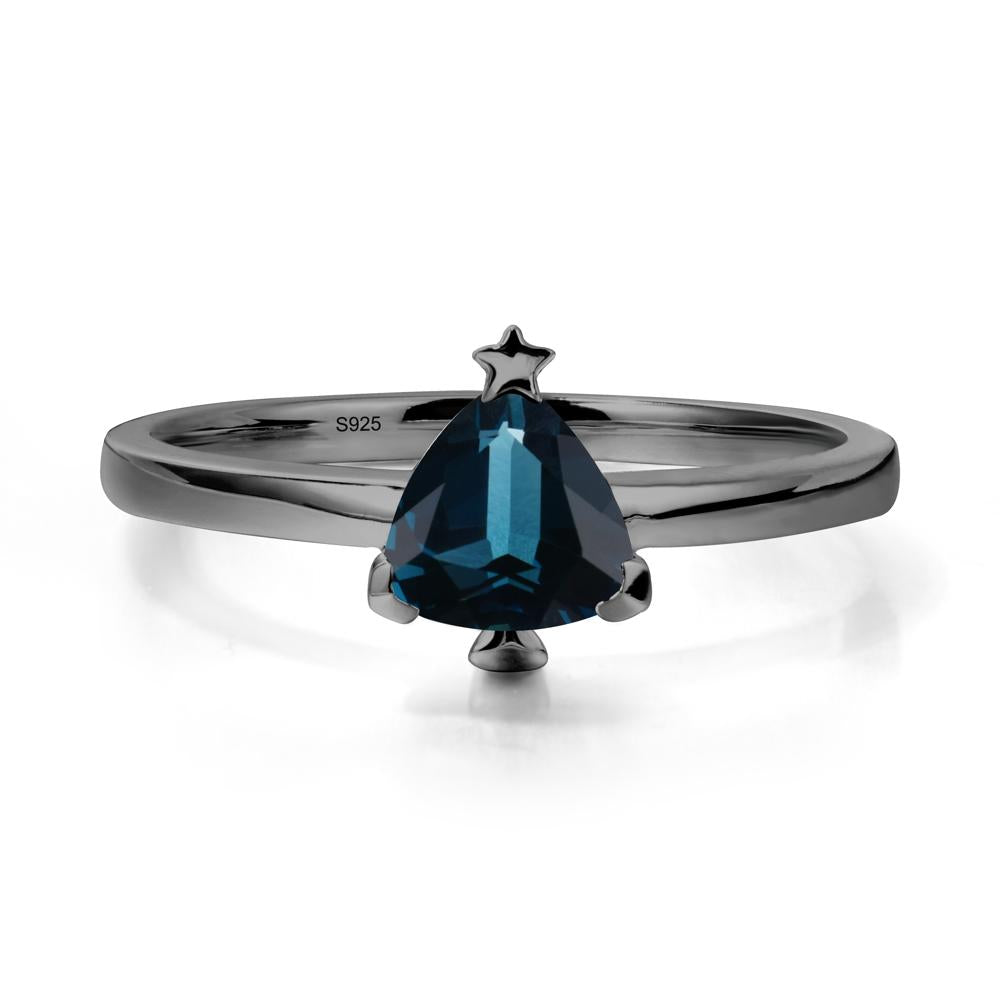 Christmas Tree Inspired Solitaire London Blue Topaz Ring - LUO Jewelry #metal_black finish sterling silver