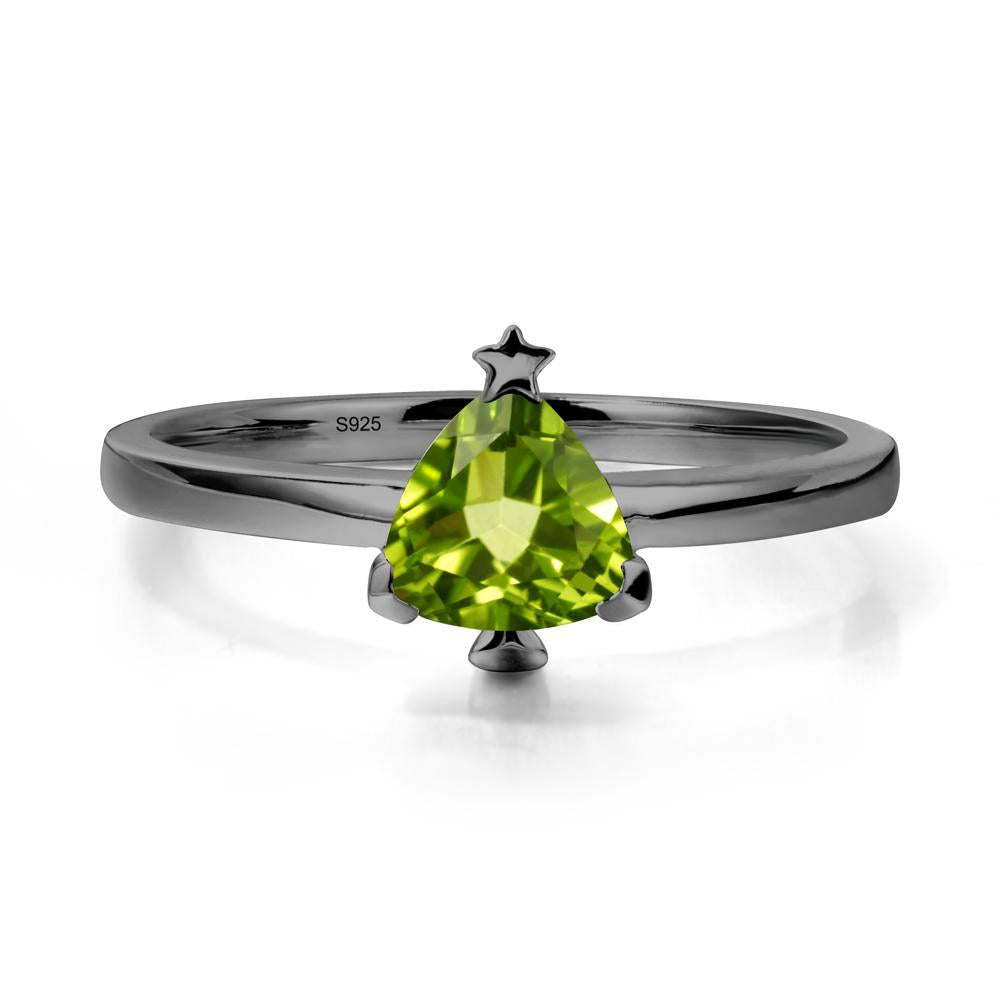 Christmas Tree Inspired Solitaire Peridot Ring - LUO Jewelry #metal_black finish sterling silver