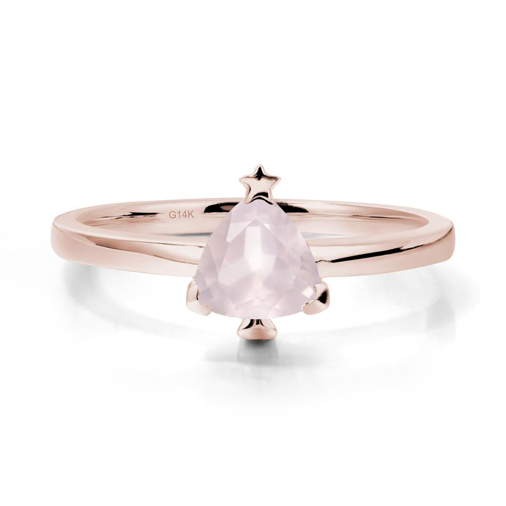 Solitaire Trillion Cut Rose Quartz Ring with Star - LUO Jewelry #metal_14k rose gold