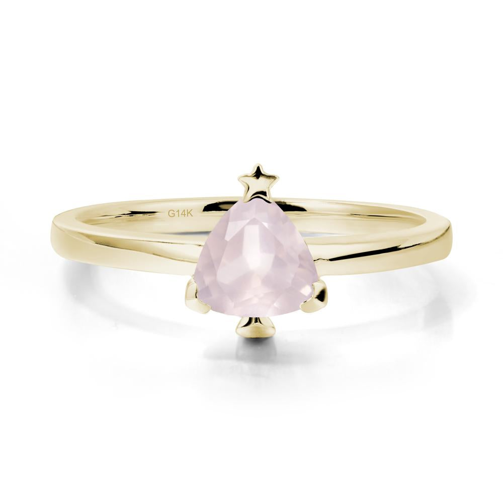 Solitaire Trillion Cut Rose Quartz Ring with Star - LUO Jewelry #metal_14k yellow gold