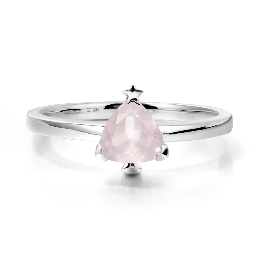 Solitaire Trillion Cut Rose Quartz Ring with Star - LUO Jewelry #metal_18k white gold