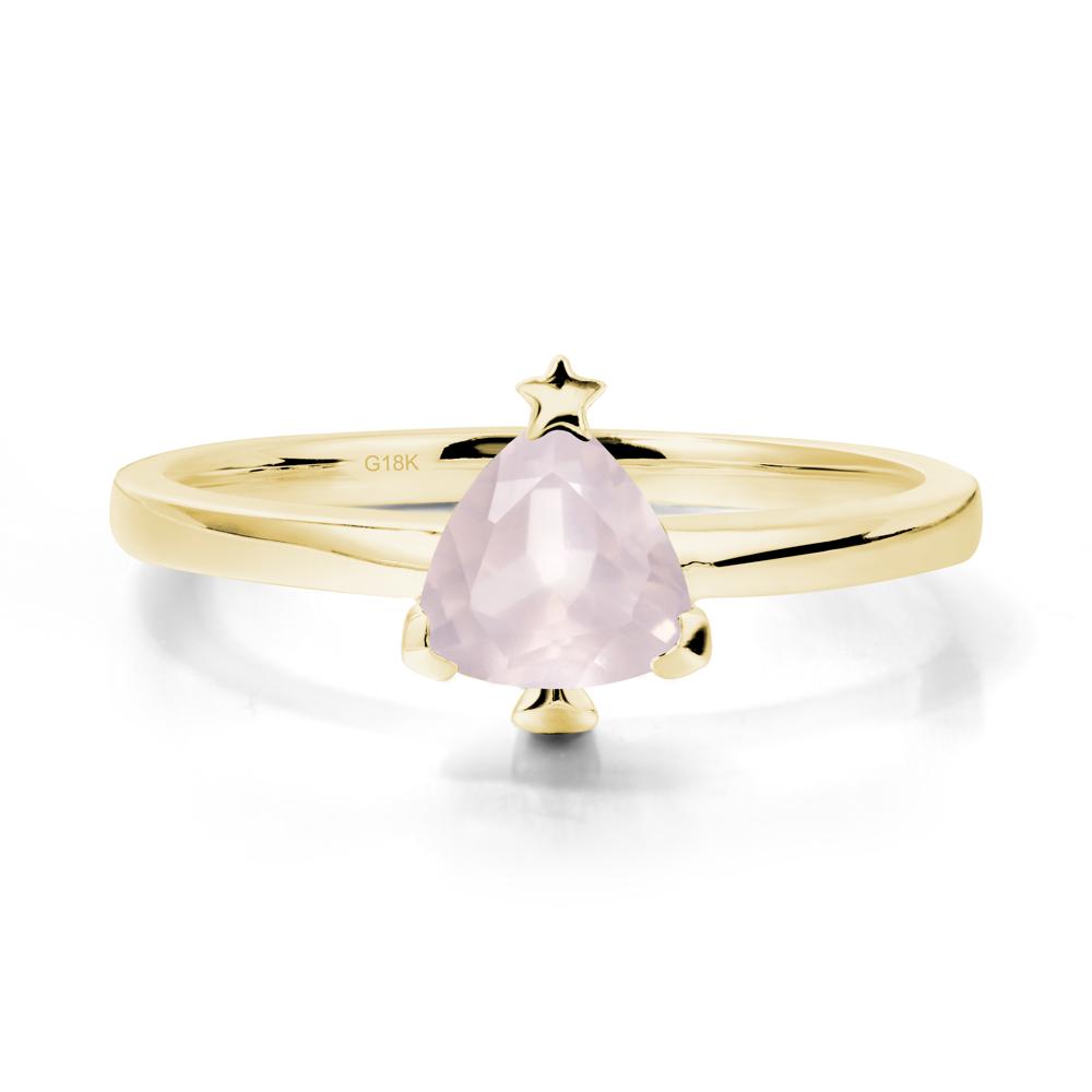 Solitaire Trillion Cut Rose Quartz Ring with Star - LUO Jewelry #metal_18k yellow gold