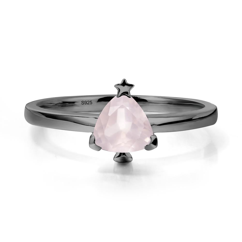 Solitaire Trillion Cut Rose Quartz Ring with Star - LUO Jewelry #metal_black finish sterling silver