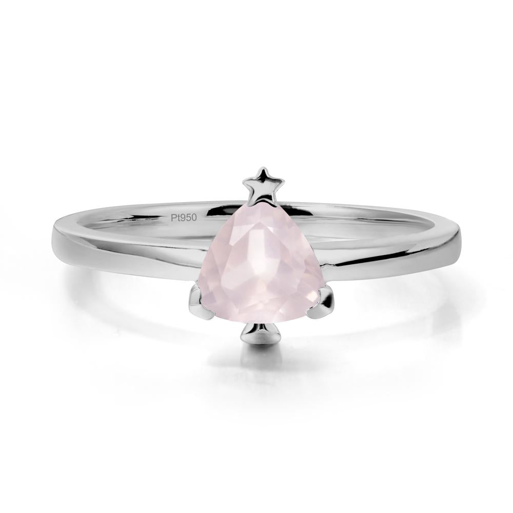 Solitaire Trillion Cut Rose Quartz Ring with Star - LUO Jewelry #metal_platinum