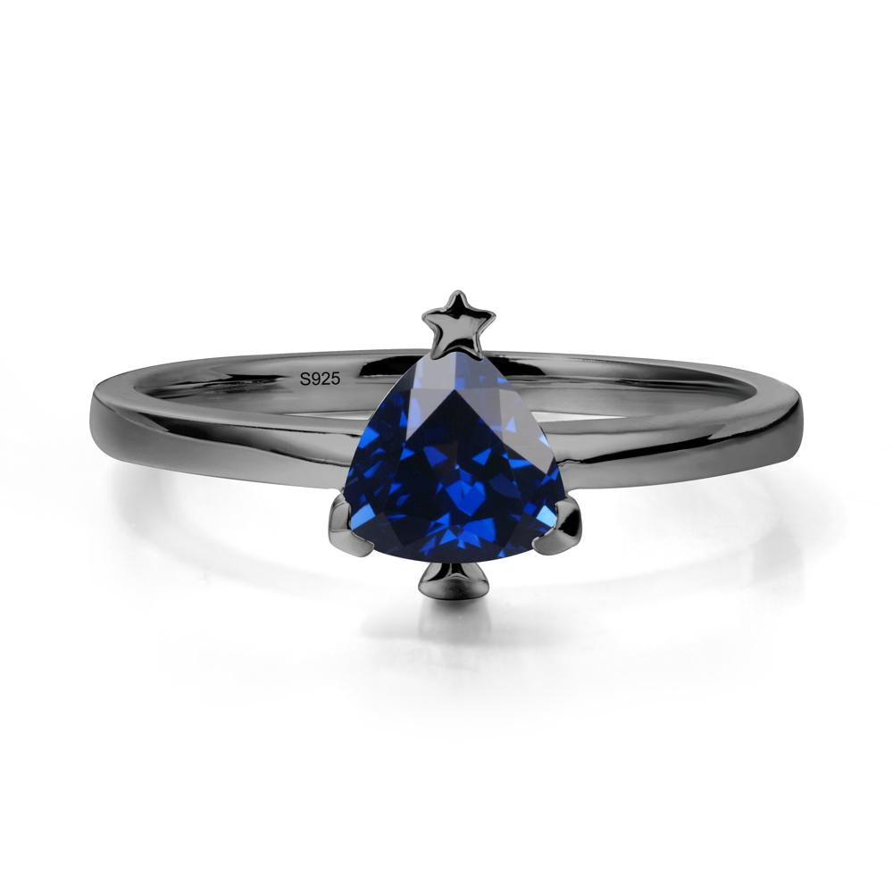 Christmas Tree Inspired Solitaire Sapphire Ring - LUO Jewelry #metal_black finish sterling silver