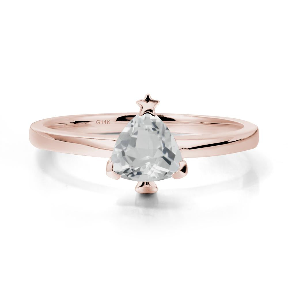 Solitaire Trillion Cut White Topaz Ring with Star - LUO Jewelry #metal_14k rose gold