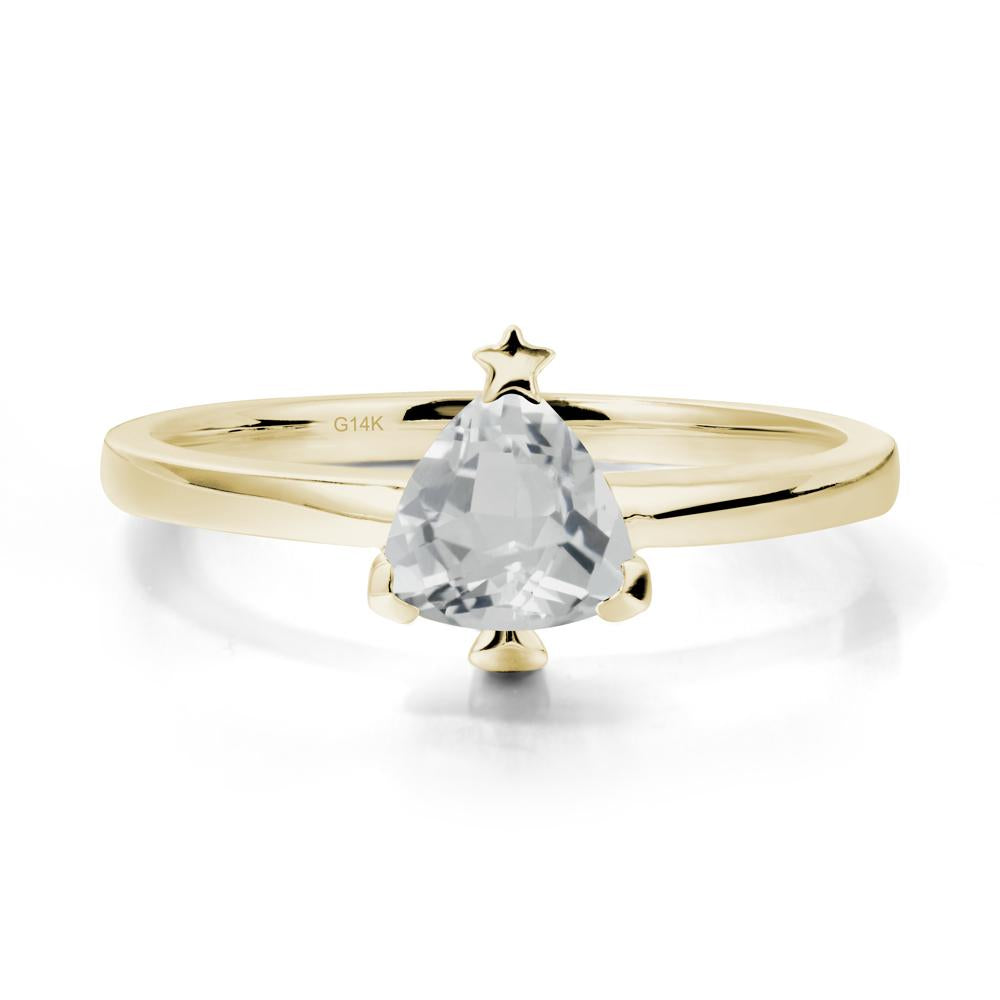 Solitaire Trillion Cut White Topaz Ring with Star - LUO Jewelry #metal_14k yellow gold