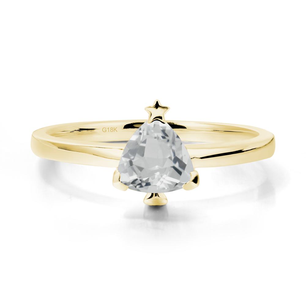 Solitaire Trillion Cut White Topaz Ring with Star - LUO Jewelry #metal_18k yellow gold