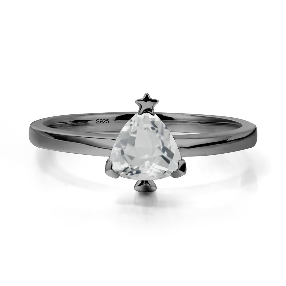 Solitaire Trillion Cut White Topaz Ring with Star - LUO Jewelry #metal_black finish sterling silver