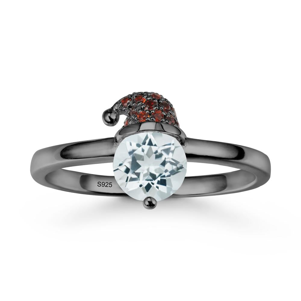Round Aquamarine Creative Ring In 14K Rose Gold - LUO Jewelry #metal_black finish sterling silver