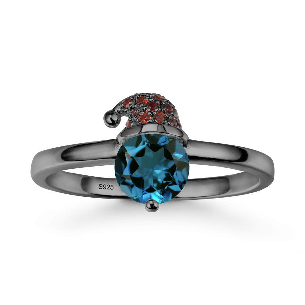 Christmas Santa Claus Hat London Blue Topaz Ring - LUO Jewelry #metal_black finish sterling silver