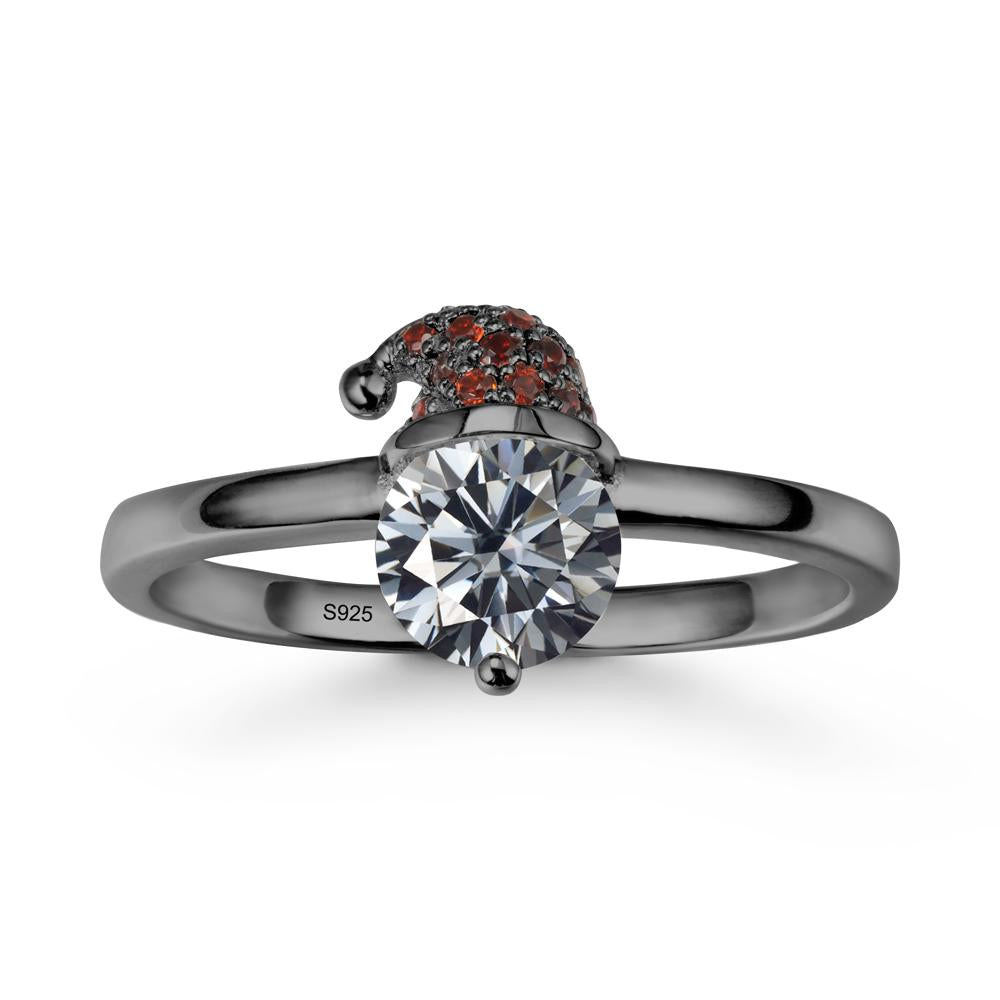 Christmas Santa Claus Hat Grey Moissanite Ring - LUO Jewelry #metal_black finish sterling silver