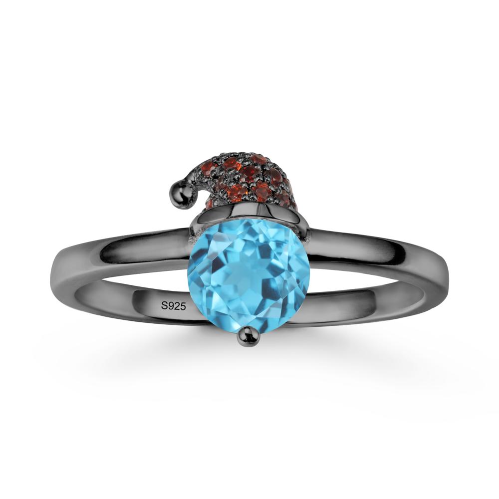Round Swiss Blue Topaz Creative Ring In 14K Rose Gold - LUO Jewelry #metal_black finish sterling silver