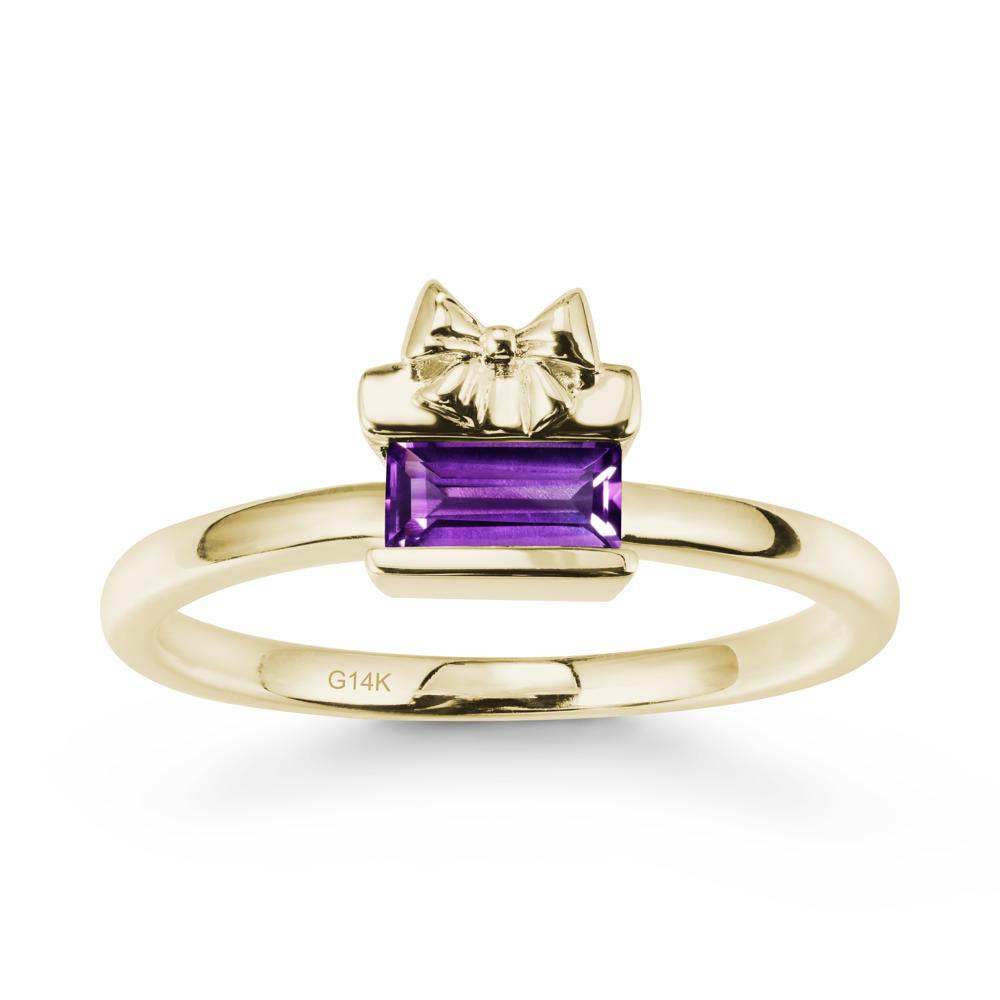 Bezel Bow Knot East West Amethyst Ring - LUO Jewelry #metal_14k yellow gold