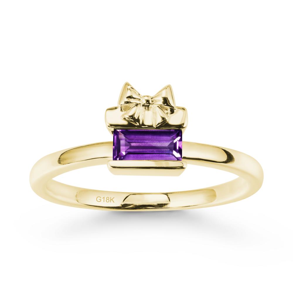 Bezel Bow Knot East West Amethyst Ring - LUO Jewelry #metal_18k yellow gold