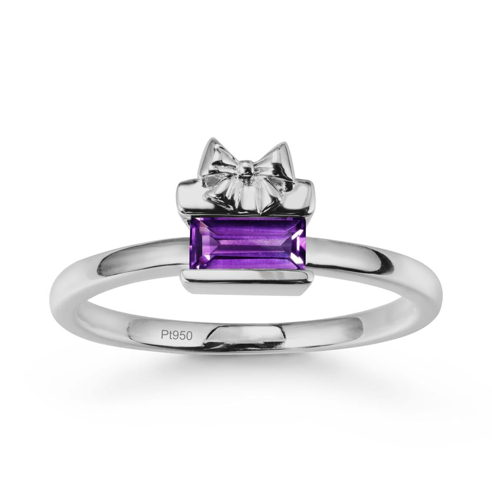 Bezel Bow Knot East West Amethyst Ring - LUO Jewelry #metal_platinum