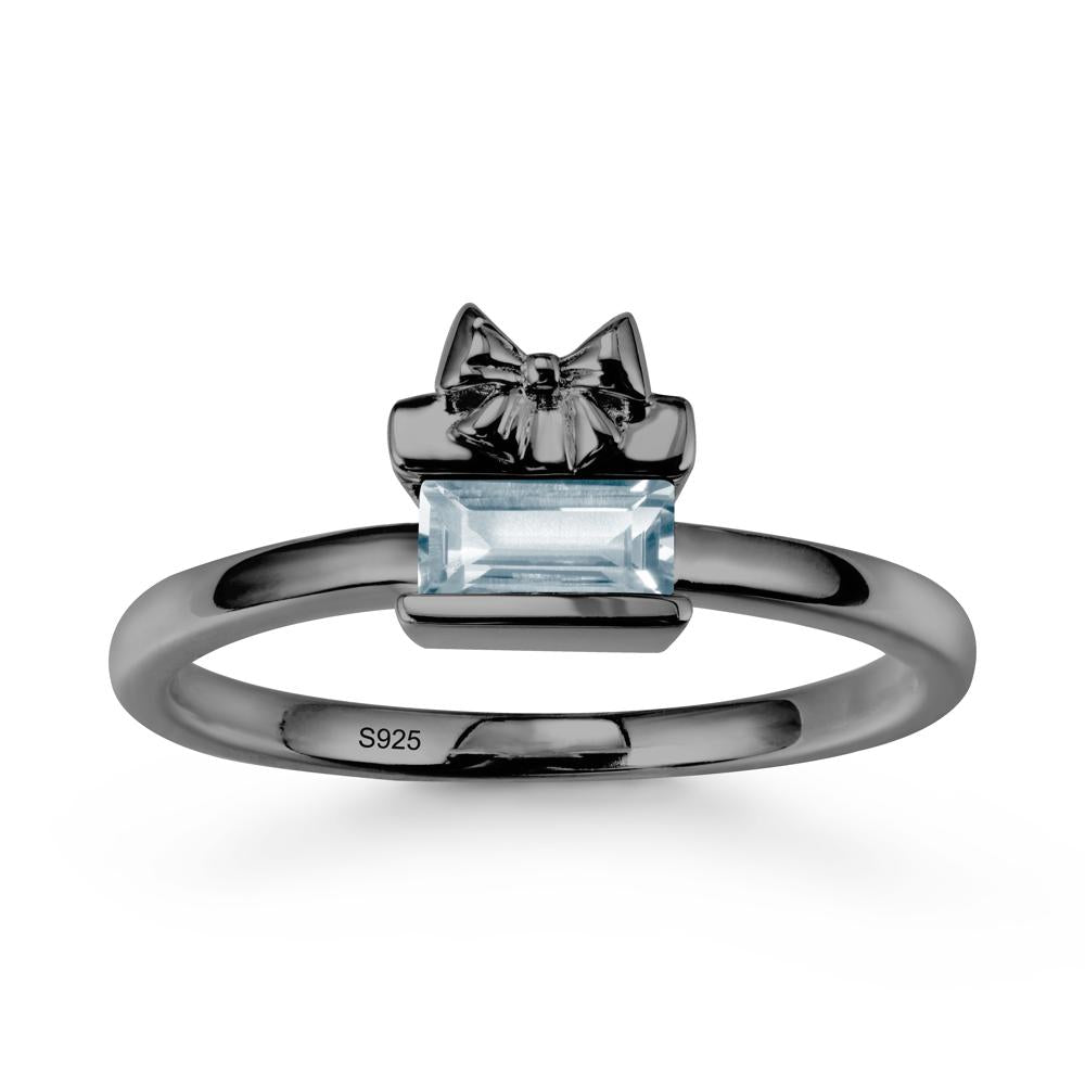 Solitaire Bow Knot Aquamarine Ring - LUO Jewelry #metal_black finish sterling silver