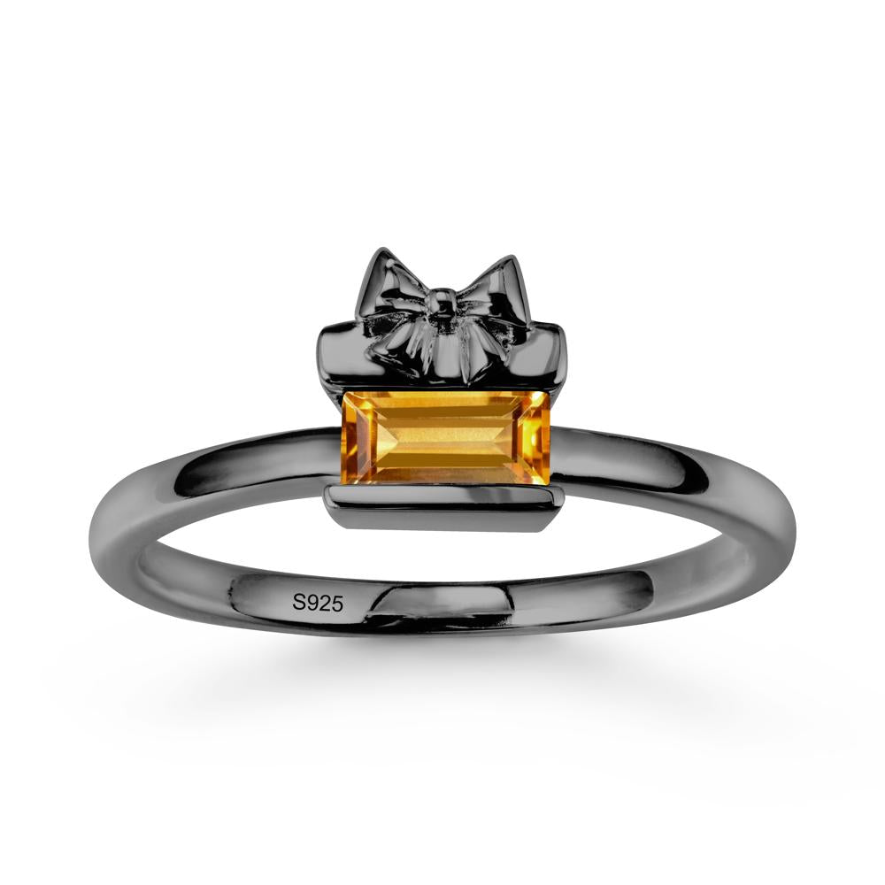 Gift Box Inspired Solitaire Citrine Ring - LUO Jewelry #metal_black finish sterling silver