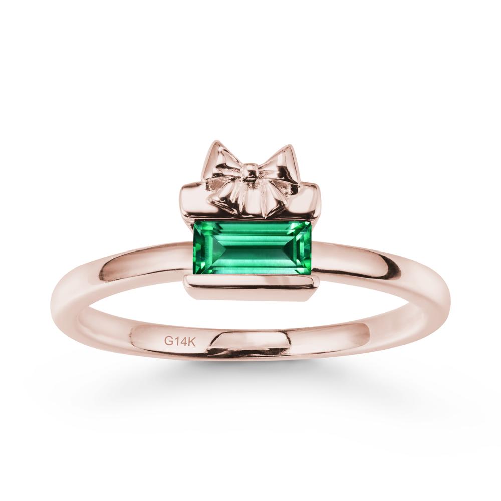 Bezel Bow Knot East West Emerald Ring - LUO Jewelry #metal_14k rose gold