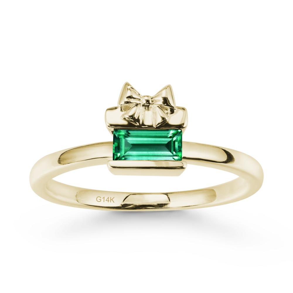 Bezel Bow Knot East West Emerald Ring - LUO Jewelry #metal_14k yellow gold