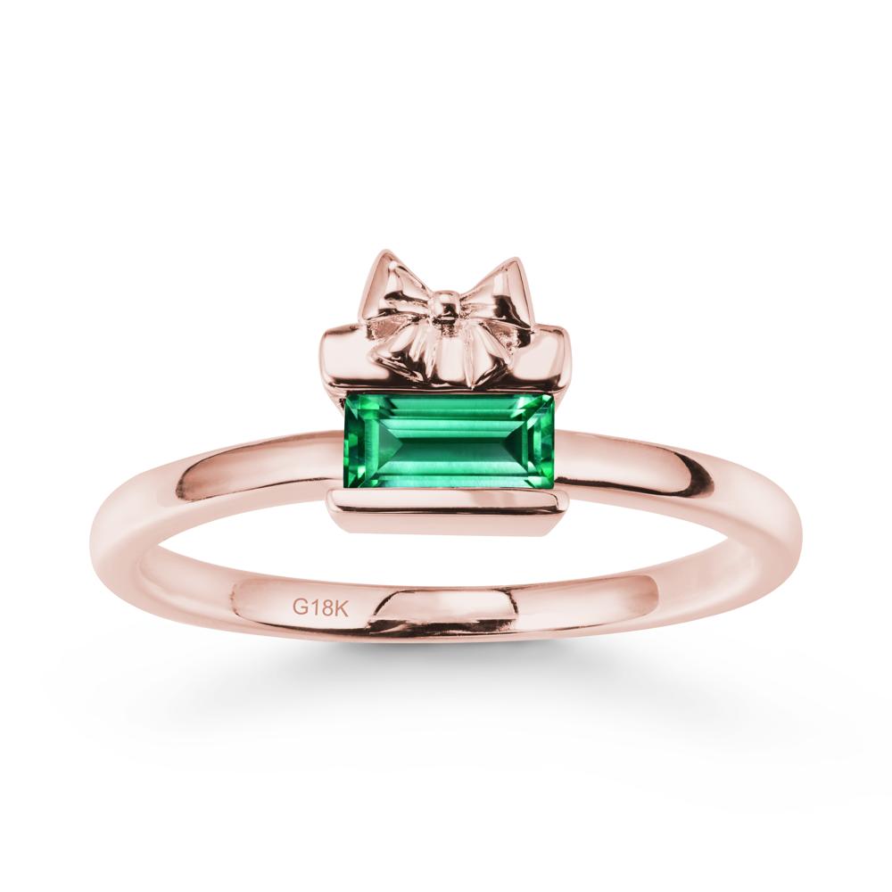 Bezel Bow Knot East West Emerald Ring - LUO Jewelry #metal_18k rose gold
