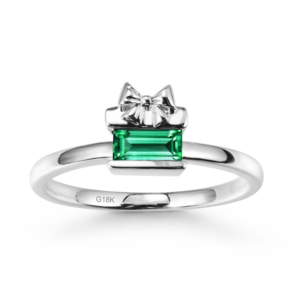 Bezel Bow Knot East West Emerald Ring - LUO Jewelry #metal_18k white gold