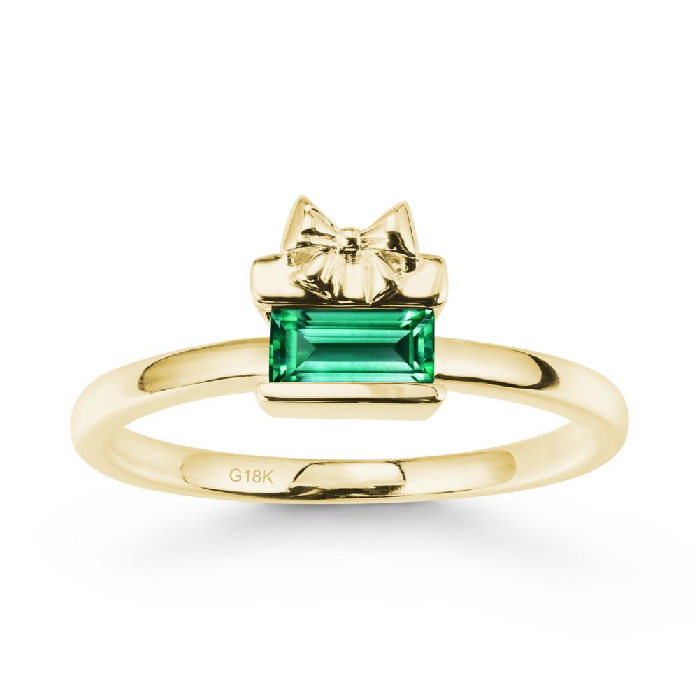 Bezel Bow Knot East West Emerald Ring - LUO Jewelry #metal_18k yellow gold