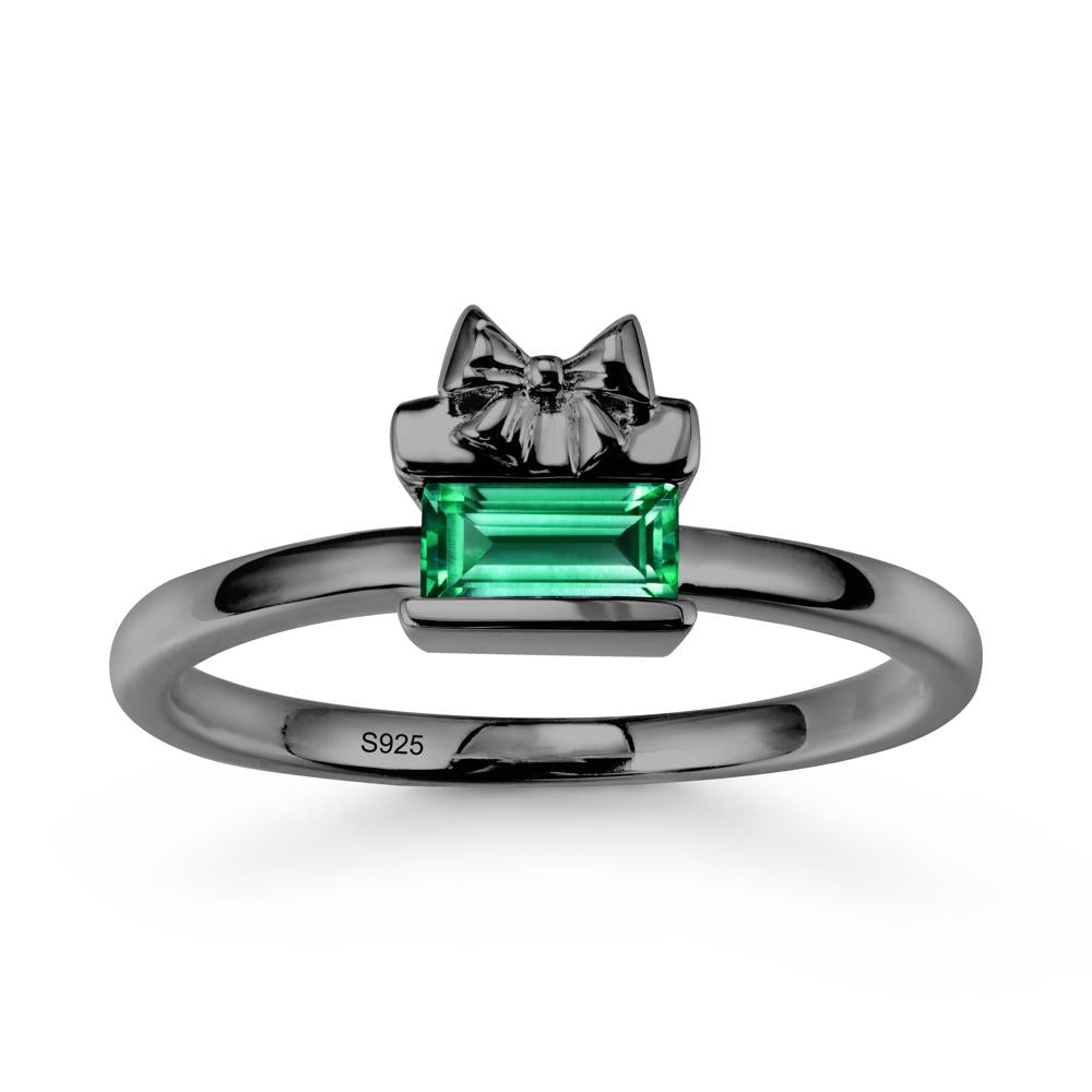 Bezel Bow Knot East West Emerald Ring - LUO Jewelry #metal_black finish sterling silver