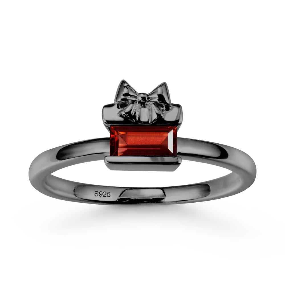 Solitaire Bow Knot Garnet Ring - LUO Jewelry #metal_black finish sterling silver