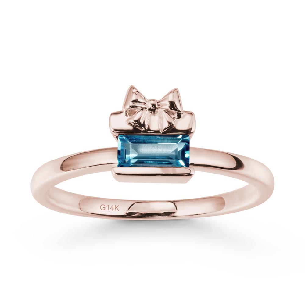 Gift Box Inspired Solitaire London Blue Topaz Ring - LUO Jewelry #metal_14k rose gold