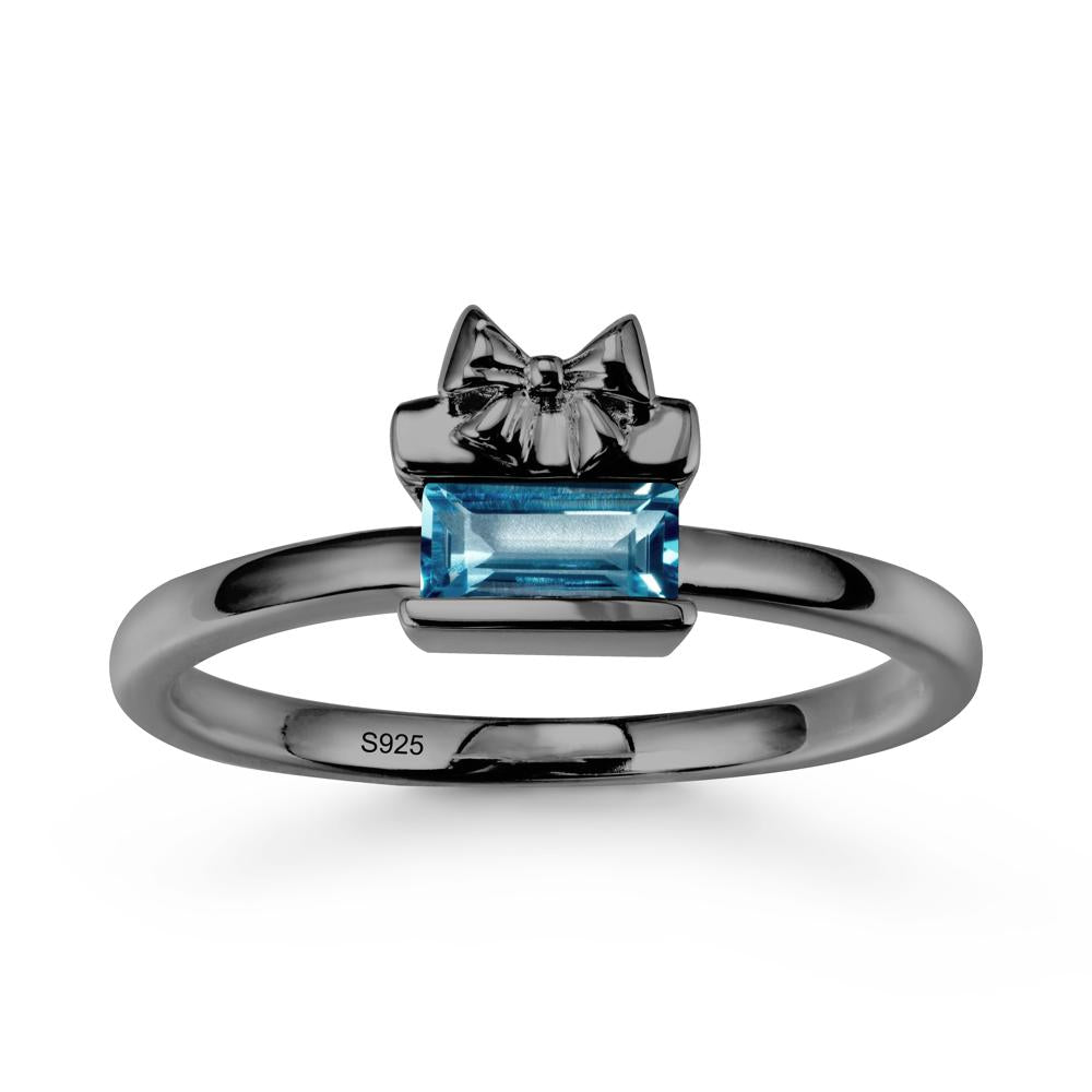 Gift Box Inspired Solitaire London Blue Topaz Ring - LUO Jewelry #metal_black finish sterling silver