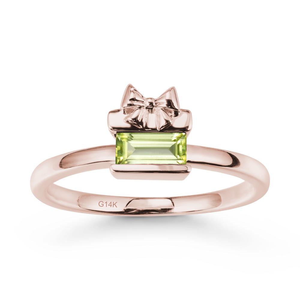 Bezel Bow Knot East West Peridot Ring - LUO Jewelry #metal_14k rose gold