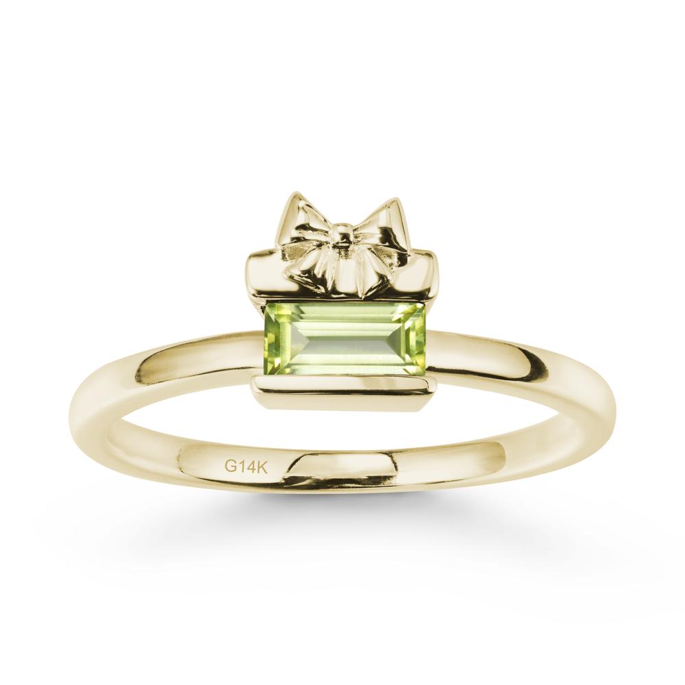 Bezel Bow Knot East West Peridot Ring - LUO Jewelry #metal_14k yellow gold