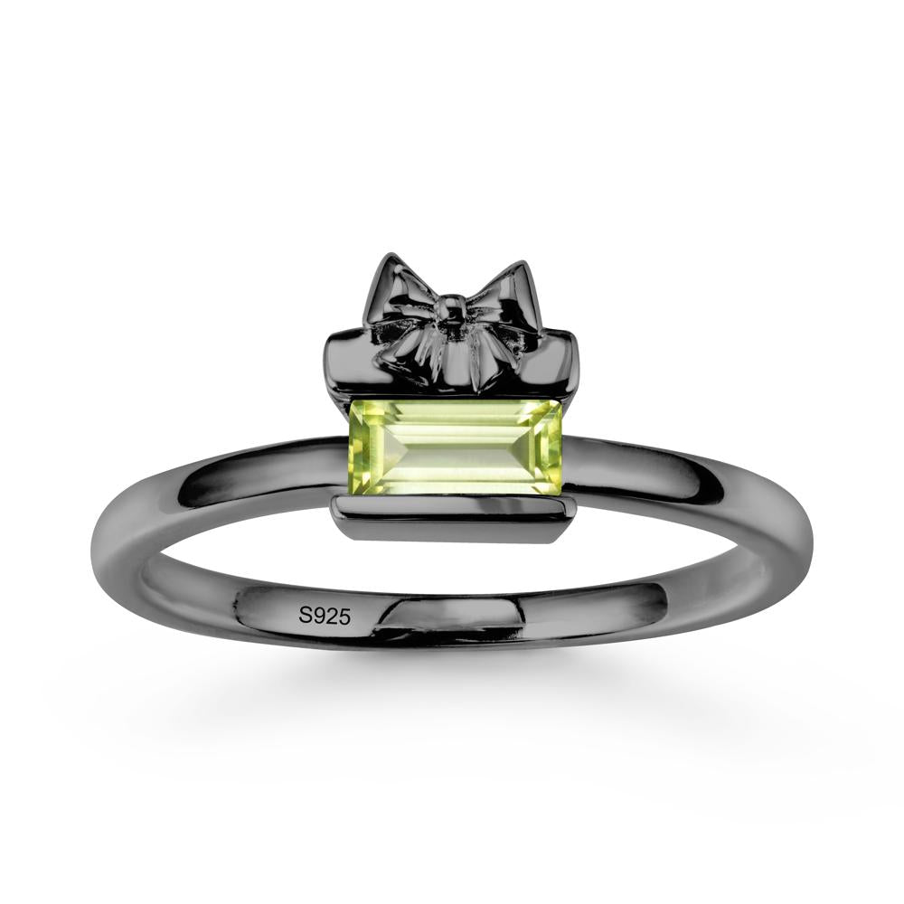 Bezel Bow Knot East West Peridot Ring - LUO Jewelry #metal_black finish sterling silver