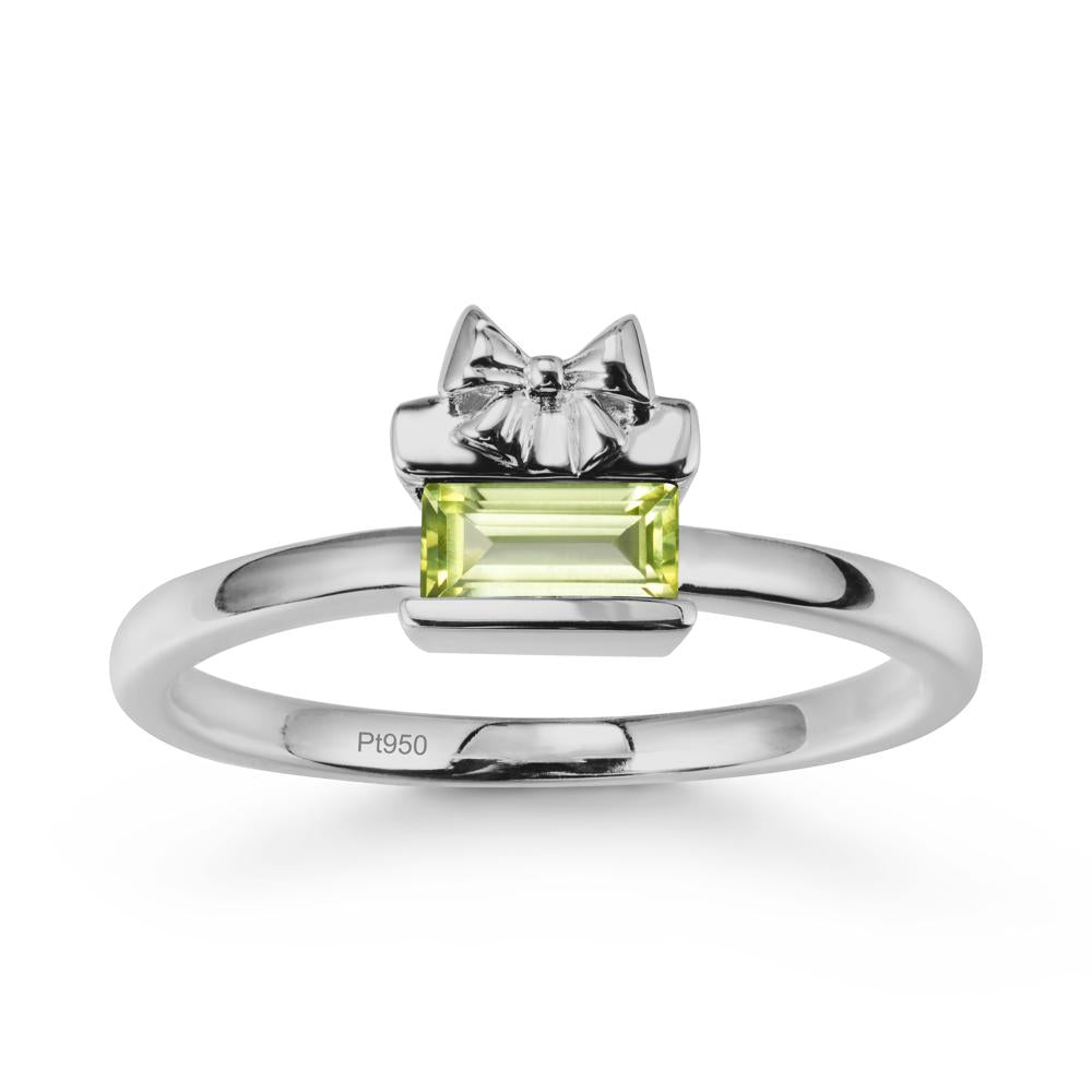 Bezel Bow Knot East West Peridot Ring - LUO Jewelry #metal_platinum