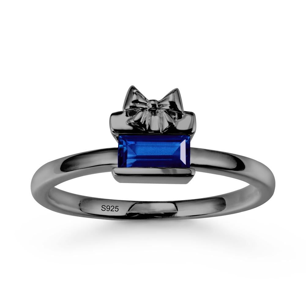 Gift Box Inspired Solitaire Sapphire Ring - LUO Jewelry #metal_black finish sterling silver