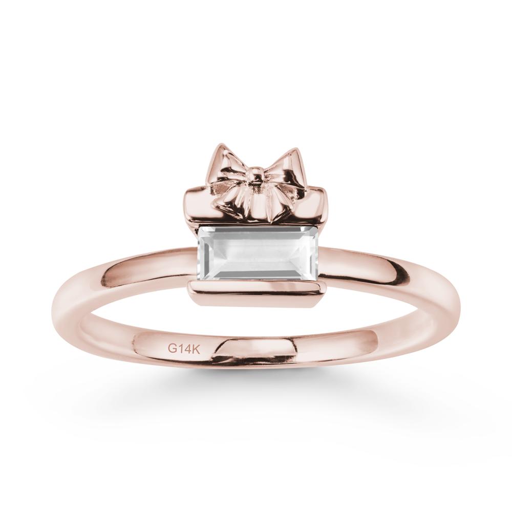 Bezel Bow Knot East West White Topaz Ring - LUO Jewelry #metal_14k rose gold