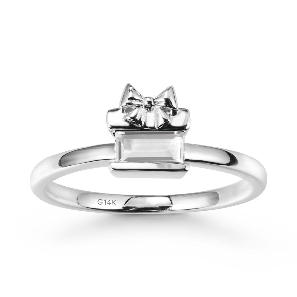 Bezel Bow Knot East West White Topaz Ring - LUO Jewelry #metal_14k white gold