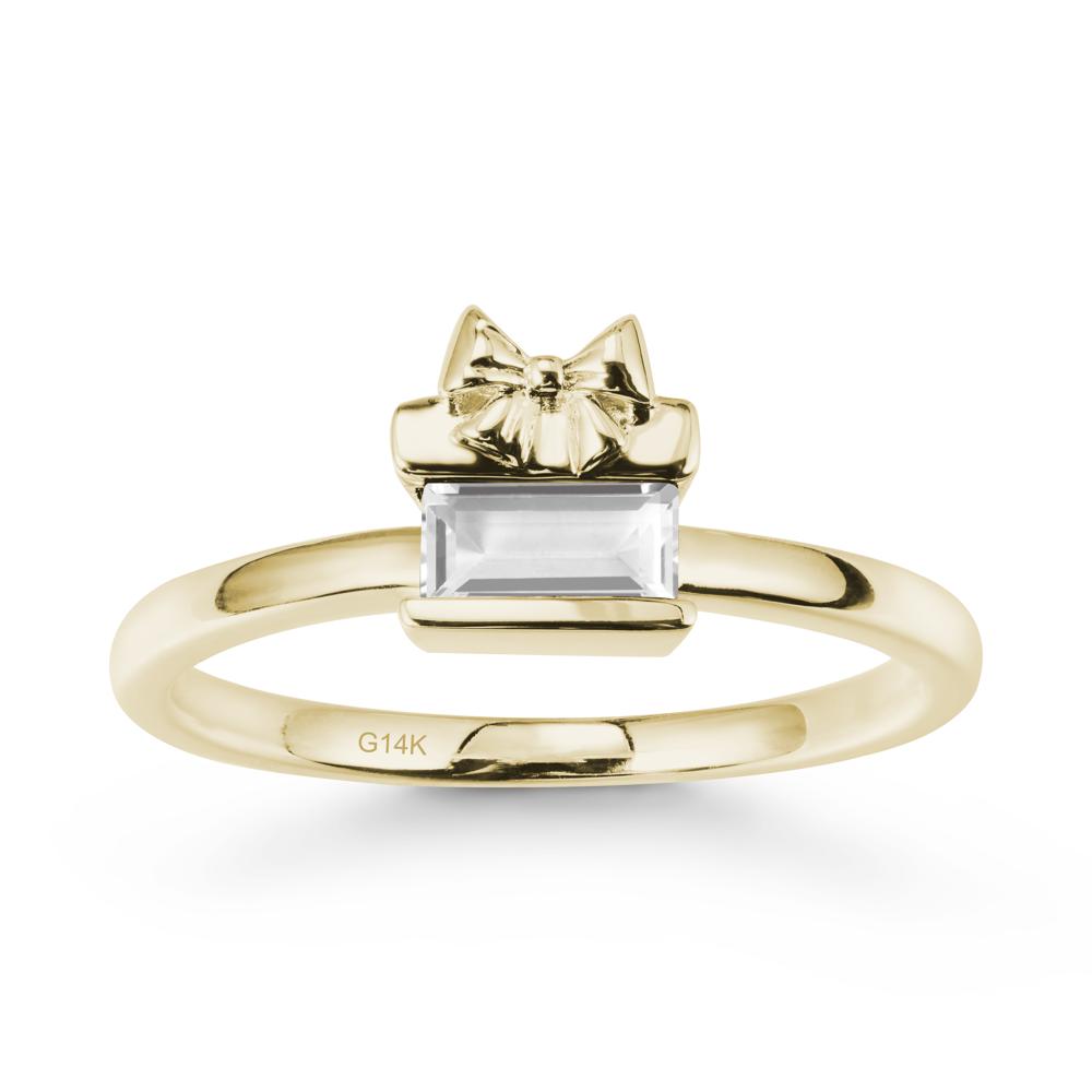 Bezel Bow Knot East West White Topaz Ring - LUO Jewelry #metal_14k yellow gold