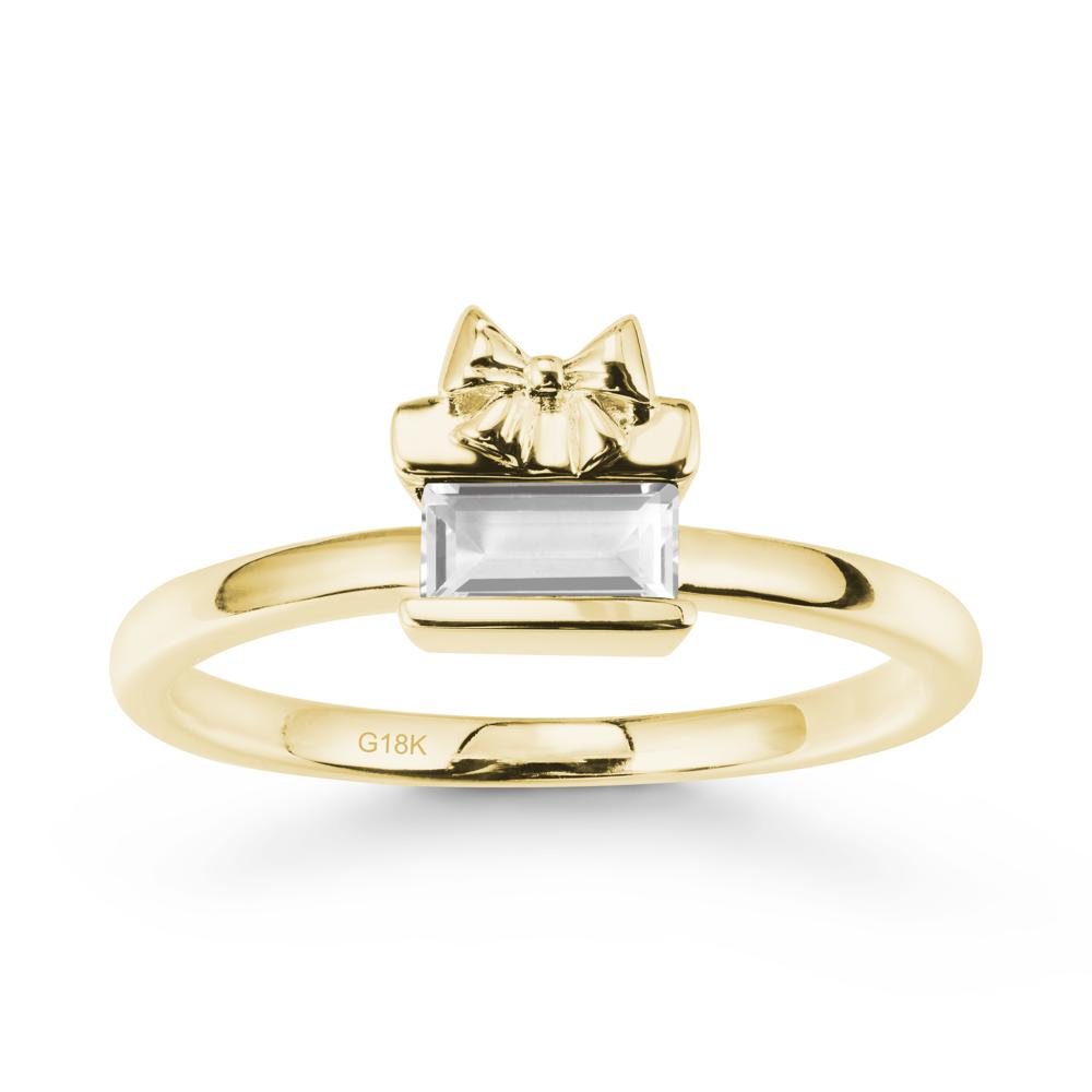 Bezel Bow Knot East West White Topaz Ring - LUO Jewelry #metal_18k yellow gold