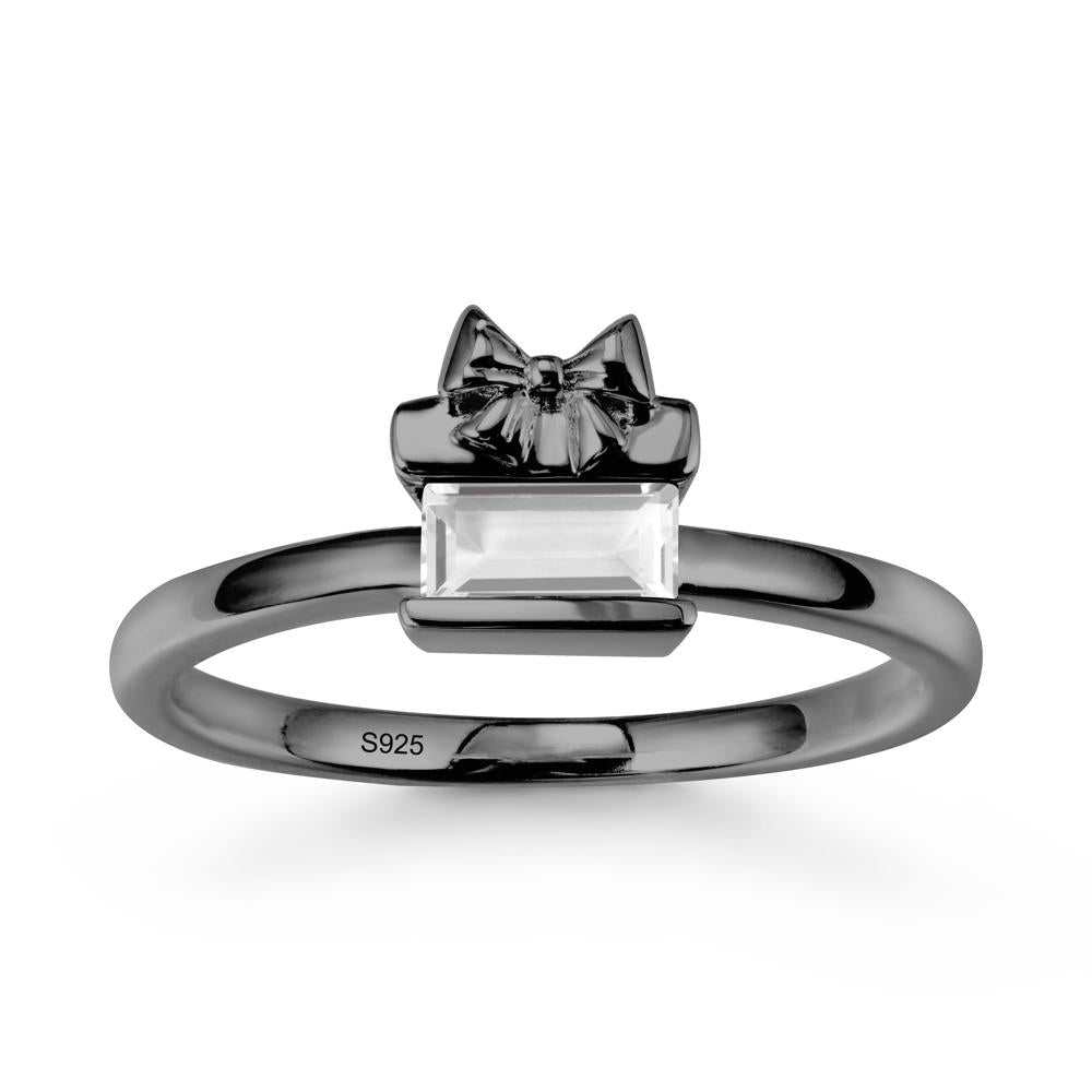 Bezel Bow Knot East West White Topaz Ring - LUO Jewelry #metal_black finish sterling silver