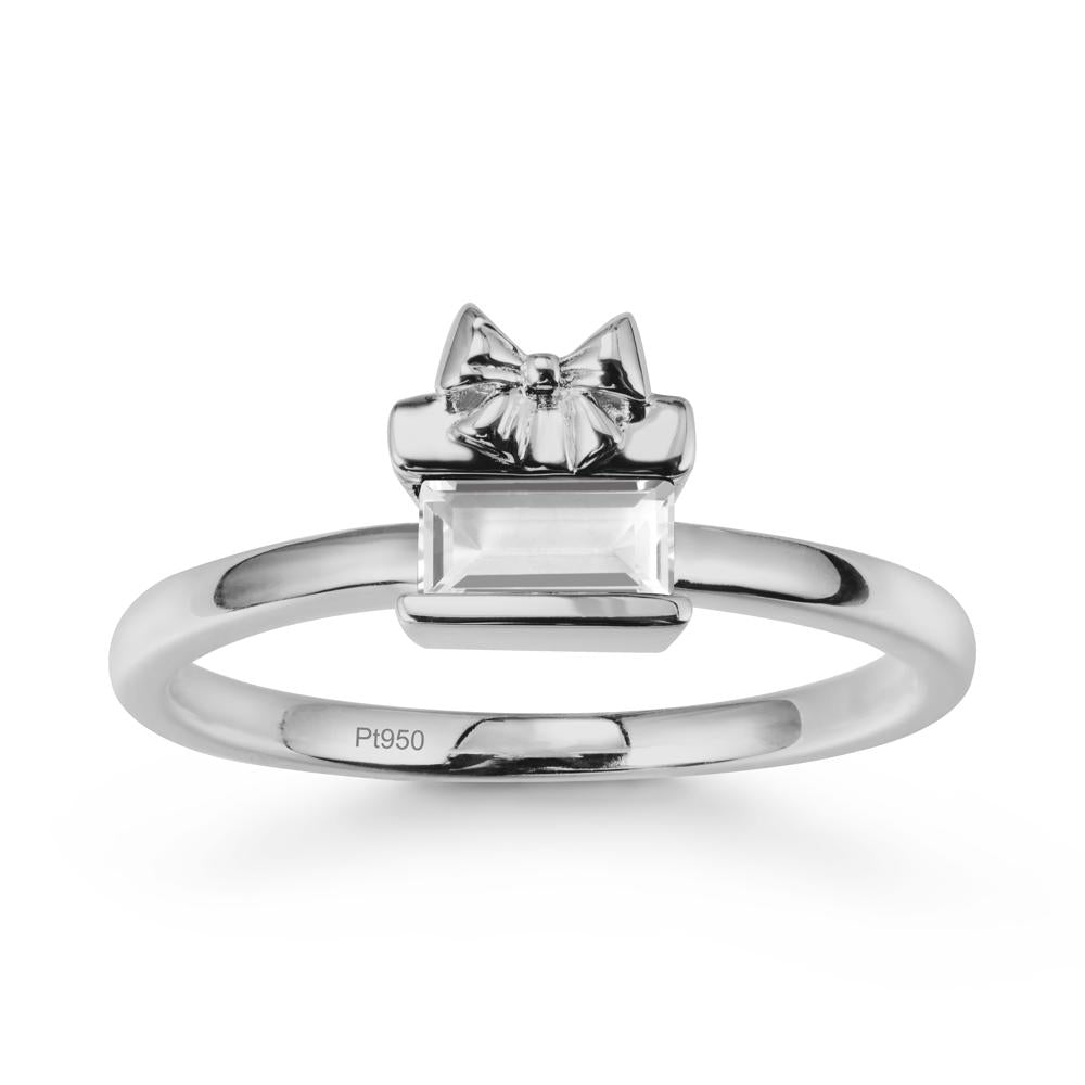 Bezel Bow Knot East West White Topaz Ring - LUO Jewelry #metal_platinum