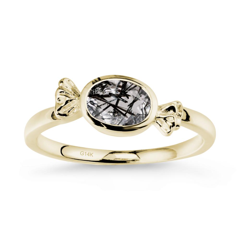 East-West Halloween Black Rutilated Quartz Ring - LUO Jewelry #metal_14k yellow gold