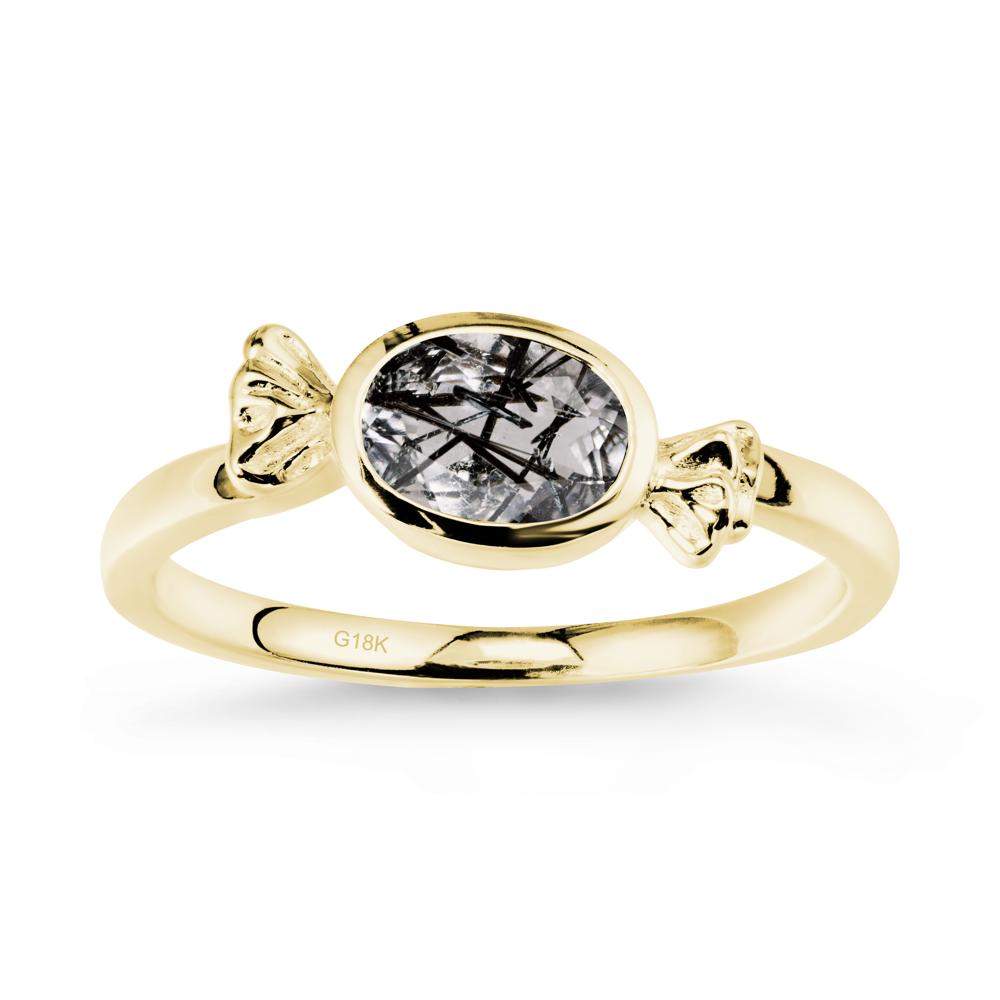 East-West Halloween Black Rutilated Quartz Ring - LUO Jewelry #metal_18k yellow gold