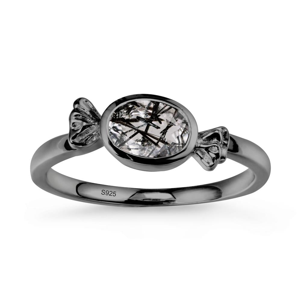 East-West Halloween Black Rutilated Quartz Ring - LUO Jewelry #metal_black finish sterling silver